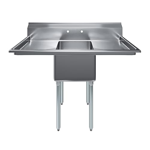 Image of AmGood Stainless Steel Prep & Utility Sink | 304 Stainless Steel | Restaurant, Kitchen, Laundry, Garage | NSF (23 in. x 54 in. | One Bowl | 2 Drainboards)