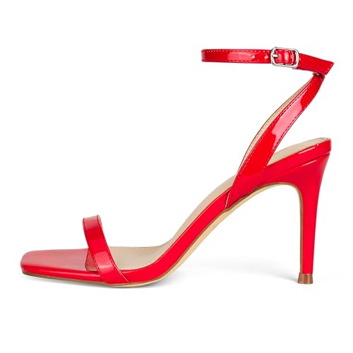 Image of GENSHUO Ankle Strap Square toe Heeled Sandals Red Size 10