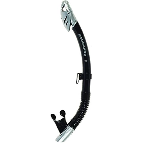 SCUBAPRO Spectra Dry Snorkel with Purge Valve, Flexible Lower Corrugated Tube, Regulator-Style Mouthpiece and Quick-Connect Clip, Black/Silver Cover
