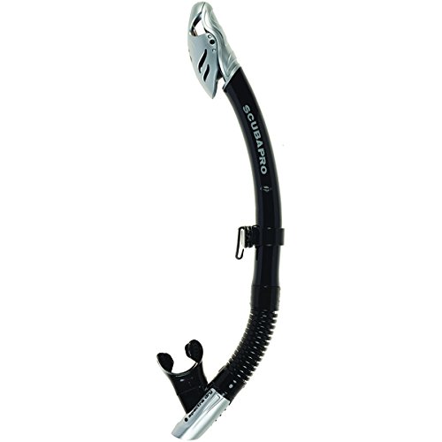 SCUBAPRO Spectra Dry Snorkel with Purge Valve, Flexible Lower Corrugated Tube, Regulator-Style Mouthpiece and Quick-Connect Clip, Black/Silver