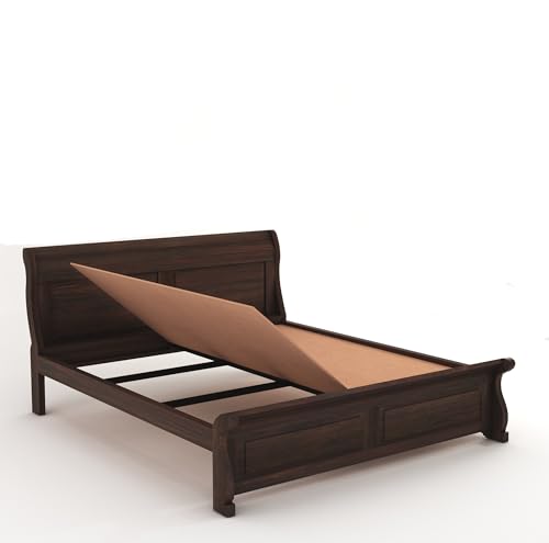 Image of SONA ART & CRAFTS Curve Solid Sheesham Wood Bed Queen Size Without Storage (78x60) Double Bed Queen Size Cot for Bedroom (Walnut Finish)