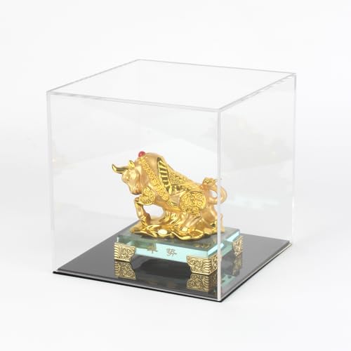 Image of 6x6x6Inch Fully Assembled Acrylic Display Case with Black Base | Clear Cube Dustproof Acrylic Display Box for Collectibles, Alternative Glass Case with Black Stand for Display Action Figure