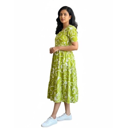 Image of ROYALICA Women's Pure Cotton Maxi Midi Dress Western Dress for Women Elegant Floral Printed Long Dresses | Soft & Breathable Fabric | Casual Trending Dress for Women