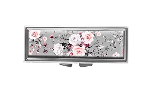 Pill Box,3 Compartment Mini Decorative Pocket Purse Portable Travel Medicine Tablet Vitamin Holder Organizer Rectangle Pill Case,Small Gray Flowers Floral #TOP9