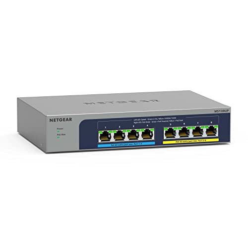 Netgear 8-Port Ultra60 PoE Multi-Gigabit Ethernet Unmanaged Network Switch (MS108UP) - with 4 x PoE++ and 4 x PoE+ @ 230W, Desktop or Wall Mount, and Limited Lifetime Protection