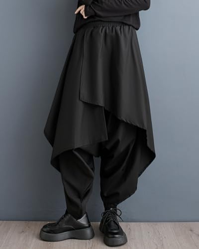 ellazhu Women's Drop Crotch Harem Skirt Pants Baggy Elastic Waist Irregular Trousers GZ29 A2