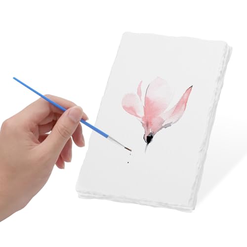 Büttenpapier Aquarellpapier A6 Set 25 Blatt handgeschöpftes Strukturpapier 300g Baumwollpapier mit Pinsel Ideal für Grußkarten DIY Skizzen Kinder Malerei Anfänger Geschenk