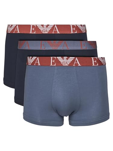 Emporio Armani Boxer Homme, Lot de 3 pièces, élastique Apparent, Coton élastiqué, Article EM000259 AF10778, MB140 Armani blu/vin indi/AR blu, XL