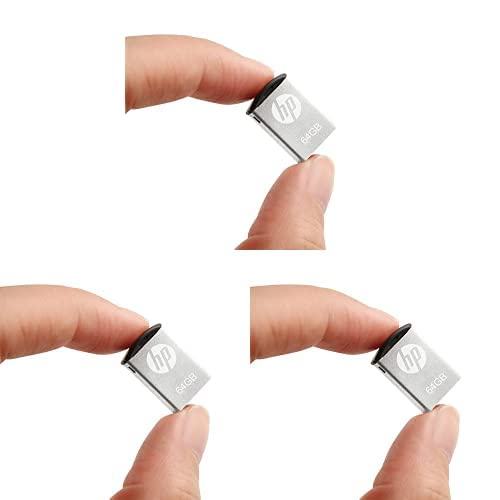 HP Memoria USB GB USB 2.0 Super Mini Metal, a Prueba de Golpes, a Prueba de Salpicaduras, a Prueba de Polvo, Discos Flash Drives v222 W hpfd222 W - 64, Color Plata, Paquete de 3