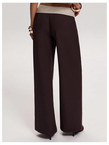 Image of MakeMeChic Women's Striped Fold Over Pants Wide Leg Straight Trousers