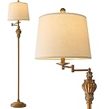 G-SAFAVA 61' Vintage Floor Lamp with 350° Adjustable Swing Arm, Gold Standing Lamp for Bedroom Living Room Nightstand Bedside Retro Farmhouse Mid Century Lamp Light Home Décor Office Gifts