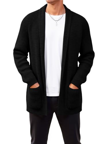 Runcati Mens Shawl Collar Long Cardigan Casual Knit Open Front Sweater Fall Winter Thermal Cardigan Sweater