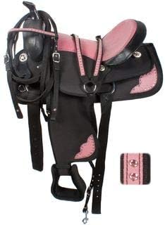 Western Barrel Racing Handmade Synthetic Cordura Horse Saddle Lightweight Trail Tack Equestrian Get Matching Headstall, Breastplate & REINS, Pad Size: 10-18 inches Seat, TR15