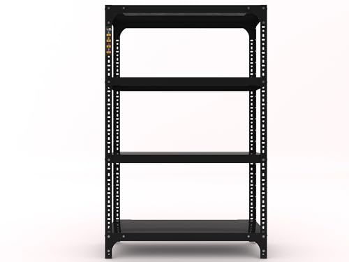 Image of Space Saving Iron Metal Rack Adjustable Section Rack & Shelves Industrial Storage Shelving Unit 4 Shelf 24 Gauge Shelf 18 Gauge Angle (Black, 09 inch D x 23 inch L x 36 inch H)