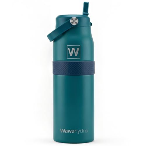 Image of 32 oz Insulated Water Bottle with Straw, Leakproof Stainless Steel Bottle with Handle, Non-Slip Silicone Sleeve, Internal Markings, Dishwasher Safe for Travel, Gym, Sports, Turquoise