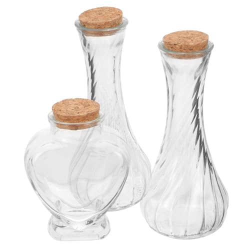 Holibanna Set Bottiglie Cerimonia Nuziale in Vetro Tappo Sughero, Barattoli Decorativi a Forma Di Cuore e Bottiglie Dei Desideri Per Decorazioni Fai Da Te, Confezione Da 3 Pezzi Per Eventi e Matrimoni