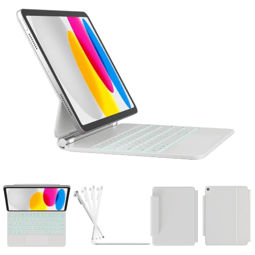 Image of RAYMCRAFT for iPad 11th(A16, 2025) /10th Generation Case with Keyboard, Magic Keyboard 2022, Springy Backlit Keys, Stain-Resistant Surface, Multi-Touch Trackpad, White