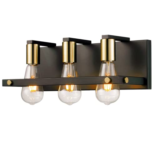Hamilyeah 3 Light Bathroom Vanity Light Fixture, Black and Gold Wall Lighting Over Mirror, Industrial Vintage Vanity Lights for Powder Room, Kitchen, Basement, Fireplace, UL Listed Hamilyeah 3 Light Bathroom Vanity Light Fixture, Black and Gold Wall Lighting Over Mirror, Industrial Vintage Vanity Lights for Powder Room, Kitchen, Basement, Fireplace, UL Listed