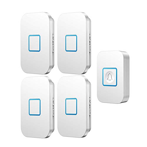 Timbre inalámbrico de 304,8 m de largo alcance, IP44, impermeable, con 4 receptores, 5 niveles de volumen, 60 melodías, ideal para uso doméstico, color blanco