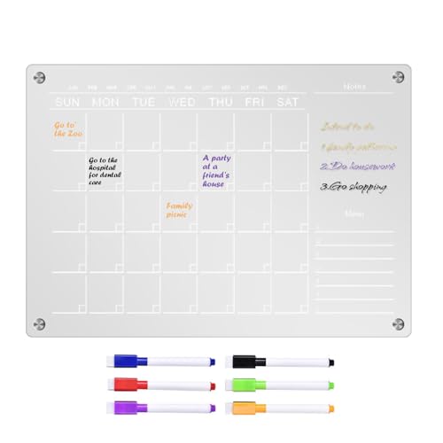 Clear Acrylic Organizer Board - Family Planner Boards, Erasable Clear Whiteboard | Monthly Weekly Schedule Board, Transparent Planning Organizer Calendar for Refrigerator, Kitchen or Office Use