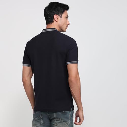 Image of Raymond Men Modern Fit Solid Pattern Pure Cotton Polo Neck Half Sleeve Casual T-Shirt