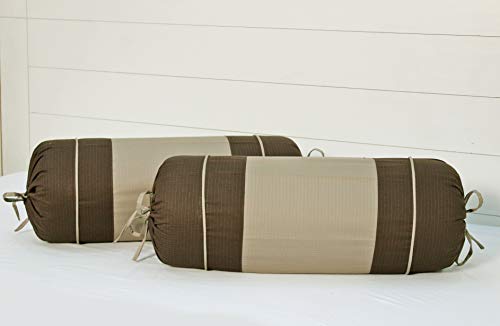 Image of AURAVE Cotton 250 TC Textured Bolster Cover with Drawstring Closure, Set of 2, Soft Breathable Durable Machine Washable for Sofa Bed & Home Decor, 15 inchx30 inch Coffee | Cover Only