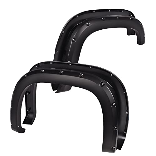 G-PLUS Pocket Riveted Fender Flares, Compatible With 2007-2013 GMC Sierra 1500 All Beds, Smooth Black Upgrade Wheel Cover Protector 4pcs Smooth Rivete