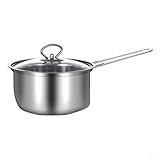 Cacerola de cocina de acero inoxidable con tapa para calentar leche, cocinar sopa, hervir fideos y derretir mantequilla, adecuada para varias estufas