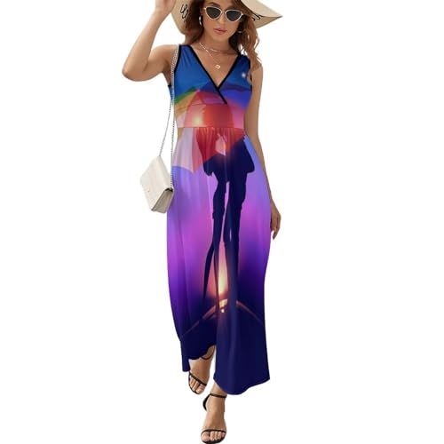 Robe longue d'été pour couple en version maxi col V : l'élégance décontractée et sans manches