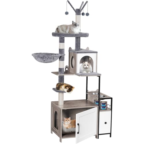 Modern Cat Tree with Litter Box Enclosure