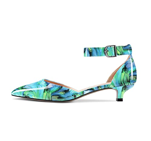 Image of Aachcol Women Kitten Low Heel Ankle Strap Pumps Pointed Toe Sandals Dress Shoes Party Office Wedding 1.5 Inch
