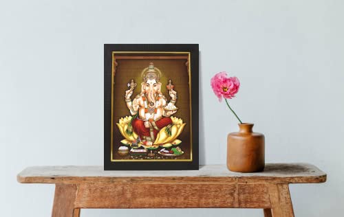 101 Temples - Divinity Eternity Spirituality Wooden Matt Finish Religious Ganesha God Photo Frame with Wall Hook (10x13 Inches, Brown)