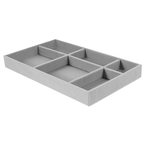 PRETYZOOM Plateau à Bijoux Empilable Gris 6 Compartiments en Velours, Insert de Tiroir pour Rangement Colliers, Bagues et Bracelets, Présentoir Pratique pour Bureau et Coiffeuse