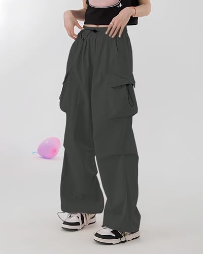 HENGAO Girls Cargo Pants Casual Jogger Loose Fit Streetwear Parachute Pants3