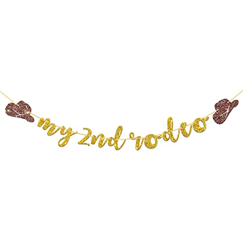 Talorine My 2nd Rodeo Banner, West Theme Baby 2nd Birthday Garland Bunting, Little Cowboy Cowgirl Two Wild Birthday Banner, Mexican Party Decorations, Gold Glitter