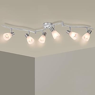 HiBay LED Ceiling Light Fixture, Adjustable 6-Light Track Lighting Kit, Modern Kitchen Spotlight with Glass Lampshade for Living Room Bedroom Hallway, E12 Base?Bulbs Not Included?