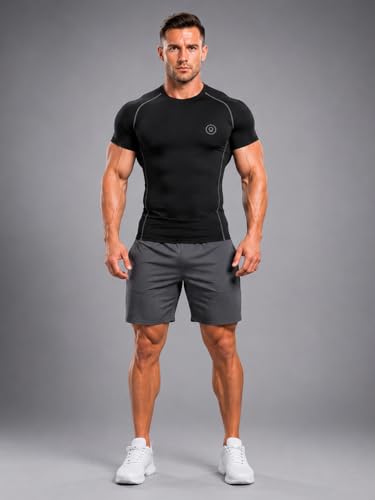 Image of CHKOKKO Men's Compression Gym T-Shirt for Running, Workout, Training, Sports & Activewear | Quick Dry Breathable Stretch Fabric | Body Fit Half Sleeve Athletic Sports Tee for Men