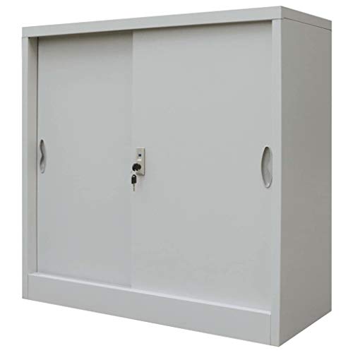 Preisvergleich Produktbild Festnight Büroschrank mit Schiebetüren / Aktenschrank mit Verstellbaren Einlegeboden / Metallschrank / Werkzeugschrank / Lagerschrank / Grau Metall 90 x 40 x 90 cm