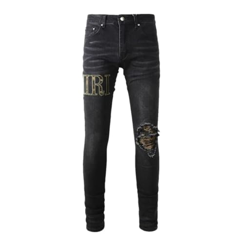 Men's Hole Straight Leg Stretch Jeans Loose Sport Comfortable Jeans