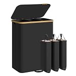 SONGMICS – SONGMICS Wäschekorb mit Deckel, 170 Liter, 3 Fächer, Bambusr