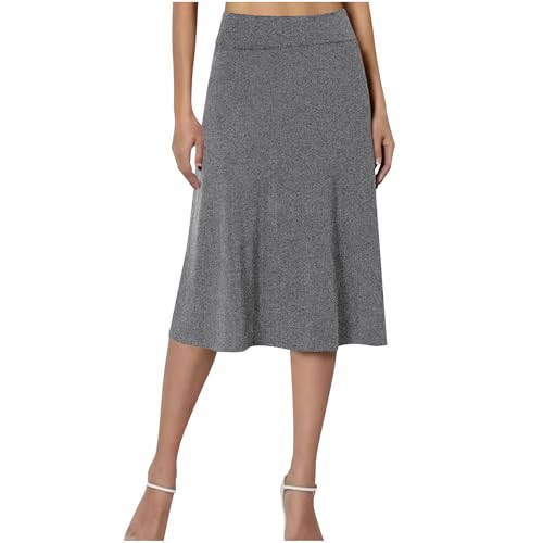 Women's Solid Color Basic Casual Midi Skirt, High Waist Loose A-Line Swing Skirts Daily Wear