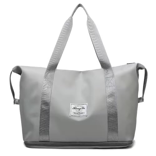 Bolsa de Viagem de Mão Expansível Impermeável Dobrável Grande Capacidade com Compartimento Inferior e Alça para Mala 0008 (Cinza)