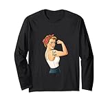 Photo Gallery strong girl power feminist retro art rosie riveter style maglia a manica Photo Gallery strong girl power feminist retro art rosie riveter style maglia a manica