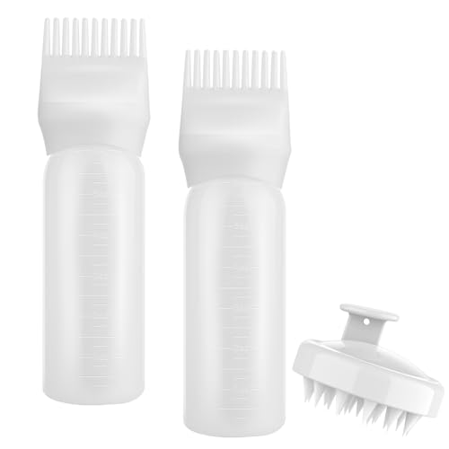Gezimetie Lot de 3 flacons applicateurs de peigne à racines avec brosse de massage du cuir chevelu, 3 outils de coloration et de traitement du cuir chevelu, blanc, Moderne