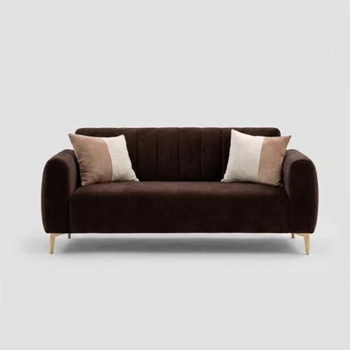 Image of Habibi Rich Velvet Suede 3+2+2 Seater Sofa Set | Spacious Soft Touch Comfort Seating | 7 Person Seating | Modern Living Room Sofa Set (Dark Brown)