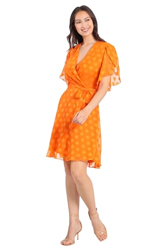 Image of London Times Women's Women's Dresses Pleat Tucks Surplice Draped Sleeve Flare Dress Guest of Occasion