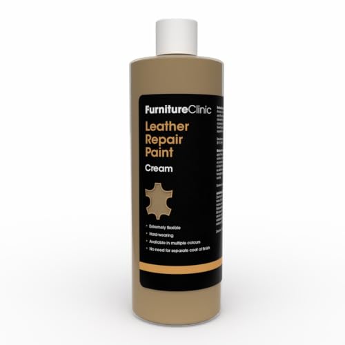 Image of Furniture Clinic Leather Repair Paint | 2-in-1 Seal and Color | Use on Scratches, Tears, and Holes in Car Seats, Furniture | Quick and Easy Leather Repair Kit for Furniture (Cream, 500ml / 17oz)
