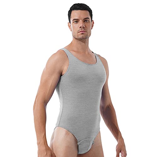 Men's Cotton Solid Button Crotch Nightwear Bodysuit One-Piece Romper Undershirt Jumpsuit2