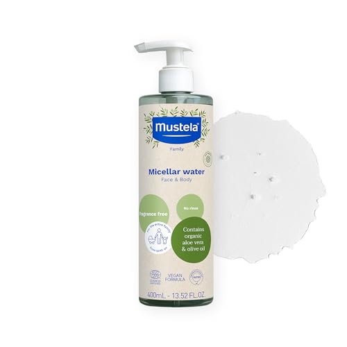 Image of Mustela Certified Organic Micellar Cleansing Water -No-Rinse Natural Water Cleanser w/Olive Oil & Aloe Vera - For Baby, Kid & Adult - Fragrance Free, EWG Verified & Vegan -13.5 oz-Packaging may vary