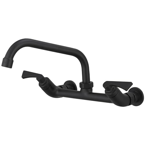 BWE Wall Mounted Kitchen Faucet Matte Black Two Handles Kitchen Faucet with 8 Inch Swivel Spout 8" Center Commercial Sink Faucet for Kitchen Utility Laundry Restaurant Mixer Tap